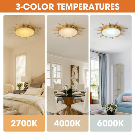 25 Inch Dana Vintage Golden Sunburst Flush Mount LED Light-Parc Decor