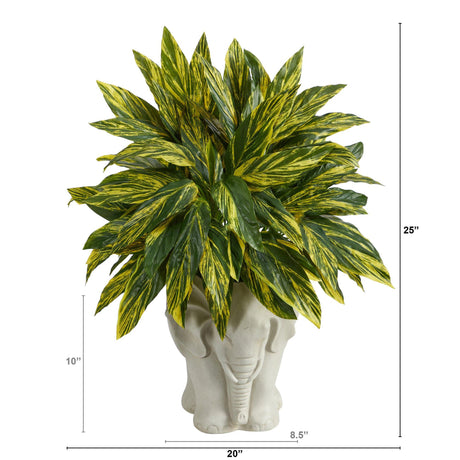 25” Tradescantia Artificial Plant in White Elephant Shaped Planter (Real Touch)-Parc Decor