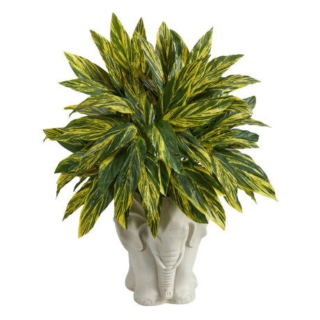 25” Tradescantia Artificial Plant in White Elephant Shaped Planter (Real Touch)-Parc Decor