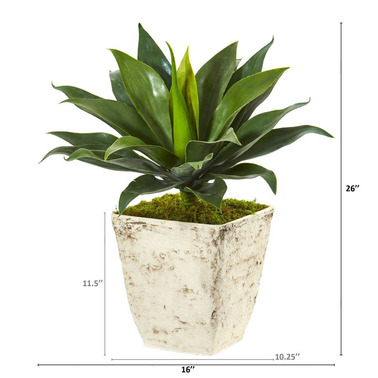 26” Large Agave Artificial Plant in Country White Planter-Parc Decor