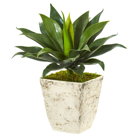 26” Large Agave Artificial Plant in Country White Planter-Parc Decor