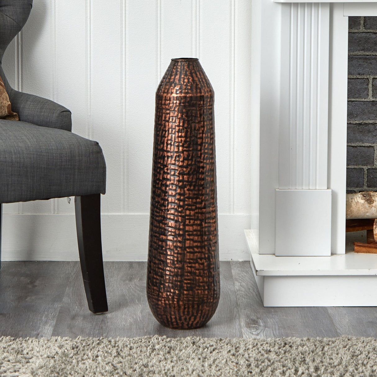 26” Tall Embossed Metal Tower Vase-Parc Decor