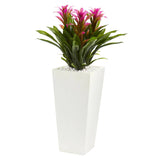26” Triple Bromeliad Plant in White Tower Planter-Parc Decor
