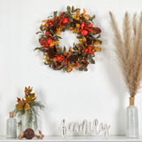 26” Autumn Persimmon and Pinecones Artificial Fall Wreath-Wreath-Parc Decor