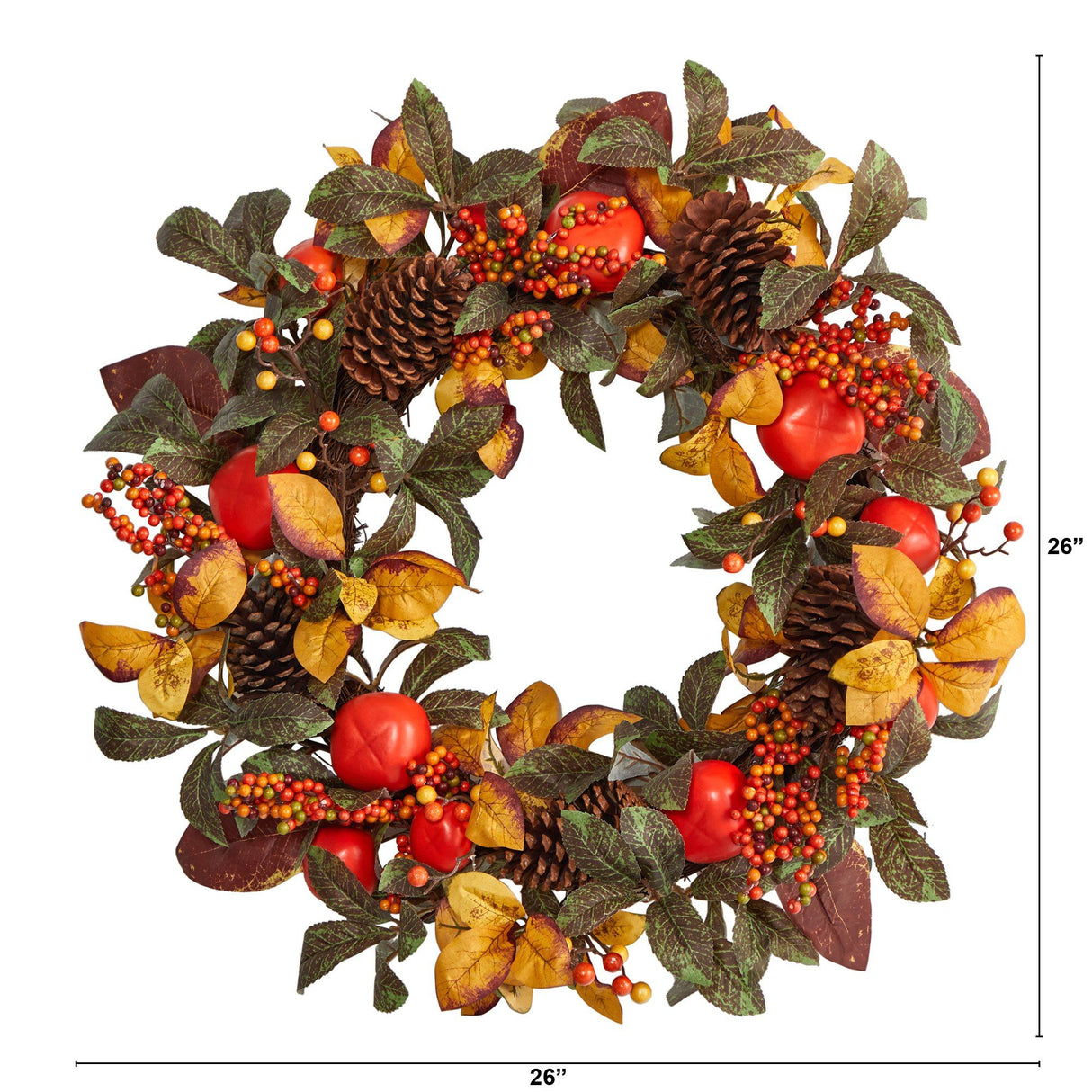 26” Autumn Persimmon and Pinecones Artificial Fall Wreath-Wreath-Parc Decor