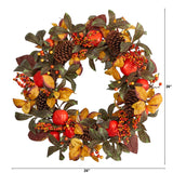 26” Autumn Persimmon and Pinecones Artificial Fall Wreath-Wreath-Parc Decor