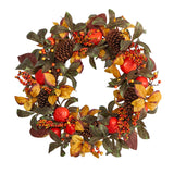 26” Autumn Persimmon and Pinecones Artificial Fall Wreath-Wreath-Parc Decor