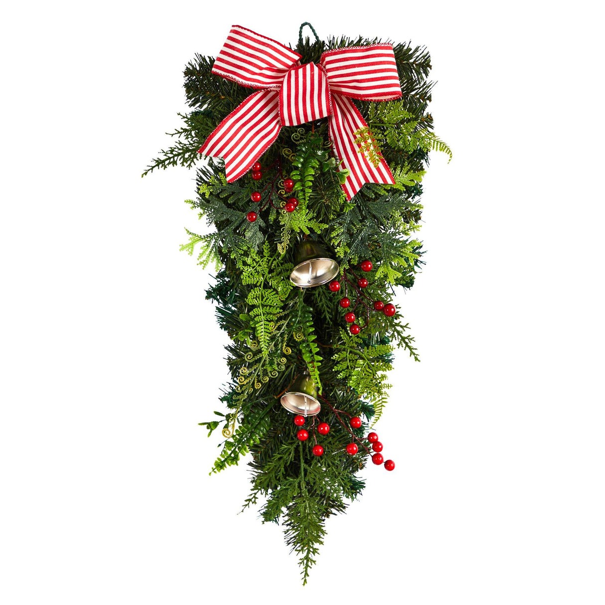 26" Holiday Christmas Bells and Bow Artificial Swag"-Teardrop-Parc Decor