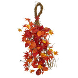 26” Mixed Japanese Maple, Magnolia Leaf and Berries Artificial Teardrop-Teardrop-Parc Decor