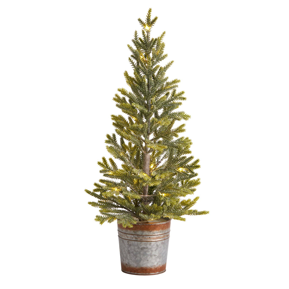 26” Pine “Natural Look” Artificial Christmas Tree with 35 Warm White Lights in Rustic Metal Planter-Christmas Tree-Parc Decor