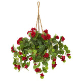 27” Geranium Artificial Plant in Hanging Basket-Parc Decor