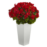27” Geranium Artificial Plant in White Planter UV Resistant (Indoor/Outdoor)-Parc Decor