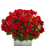 27” Geranium Artificial Plant in White Planter UV Resistant (Indoor/Outdoor)-Parc Decor