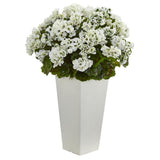 27” Geranium Artificial Plant in White Planter UV Resistant (Indoor/Outdoor)-Parc Decor