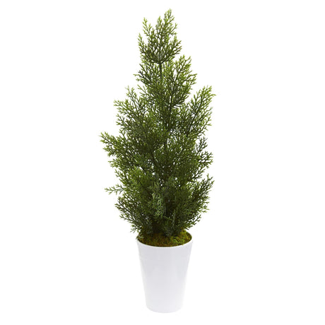 27” Mini Cedar Artificial Pine Tree in Decorative Planter (Indoor/Outdoor)-Parc Decor