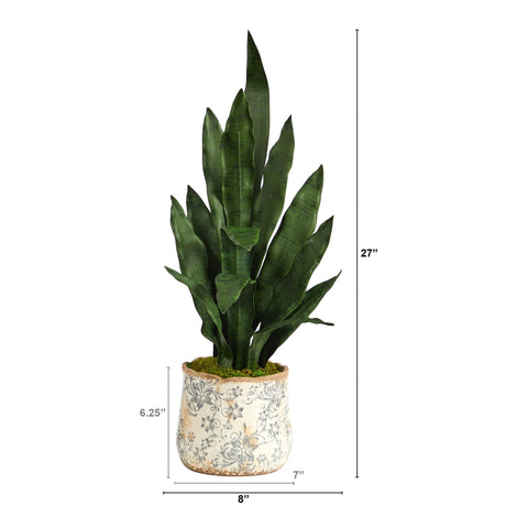 27” Sansevieria Artificial Plant in Decorative Planter-Parc Decor