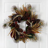 27” Magnolia Leaf, Berry, Antler and Peacock Artificial Wreath-Wreath-Parc Decor