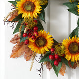 27” Sunflower Berry Artificial Wreath-Wreath-Parc Decor