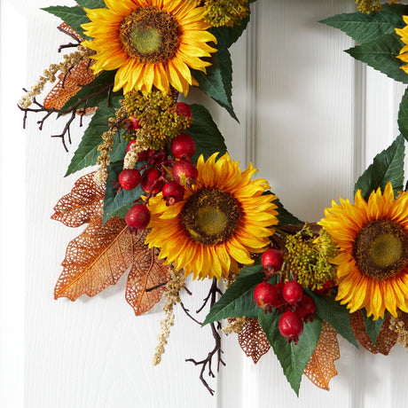 27” Sunflower Berry Artificial Wreath-Wreath-Parc Decor