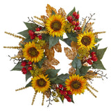 27” Sunflower Berry Artificial Wreath-Wreath-Parc Decor