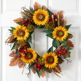 27” Sunflower Berry Artificial Wreath-Wreath-Parc Decor