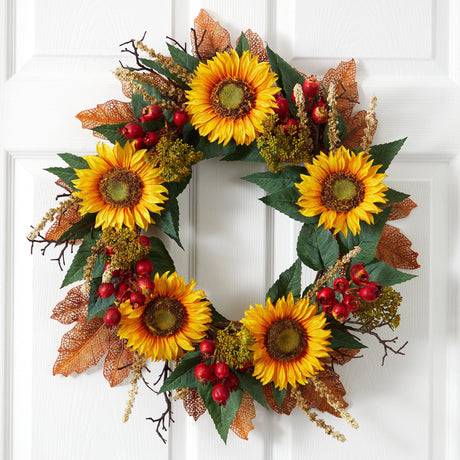 27” Sunflower Berry Artificial Wreath-Wreath-Parc Decor