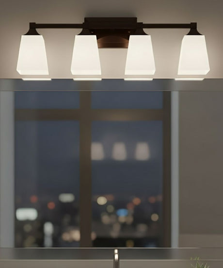 27"W 4-Light LED Bath Vanity Light Fixture Oil Rubbed Bronze Finish with Square Glass Shades