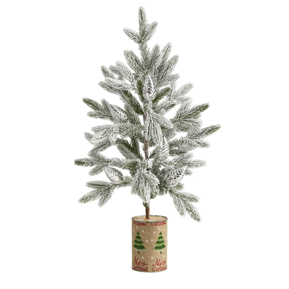28” Flocked Christmas Artificial Tree in Decorative Planter-Parc Decor