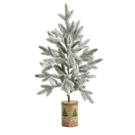 28” Flocked Christmas Artificial Tree in Decorative Planter-Parc Decor