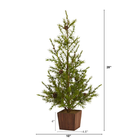 28” Alpine “Natural Look” Artificial Christmas Tree in Wood Planter with Pine Cones-Christmas Tree-Parc Decor