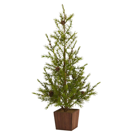 28” Alpine “Natural Look” Artificial Christmas Tree in Wood Planter with Pine Cones-Christmas Tree-Parc Decor
