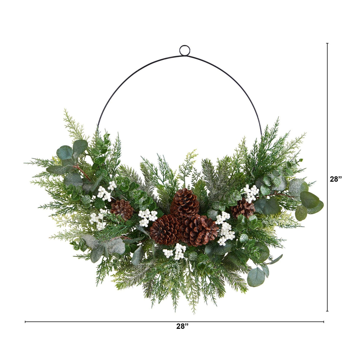 28” Christmas Pine, Eucalyptus, and Berries Metal Circlet Artificial Wreath-Wreath-Parc Decor