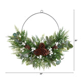 28” Christmas Pine, Eucalyptus, and Berries Metal Circlet Artificial Wreath-Wreath-Parc Decor