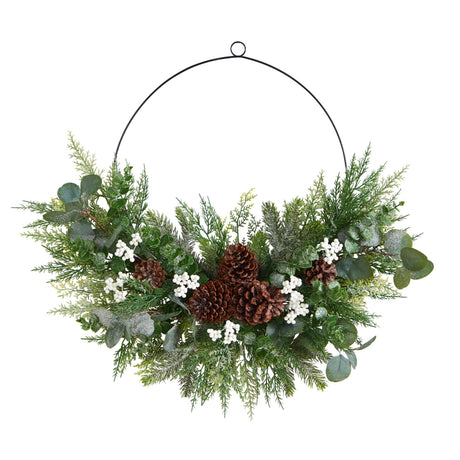 28” Christmas Pine, Eucalyptus, and Berries Metal Circlet Artificial Wreath-Wreath-Parc Decor