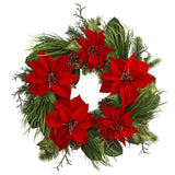 28” Poinsettia and Pine Wreath-Wreath-Parc Decor