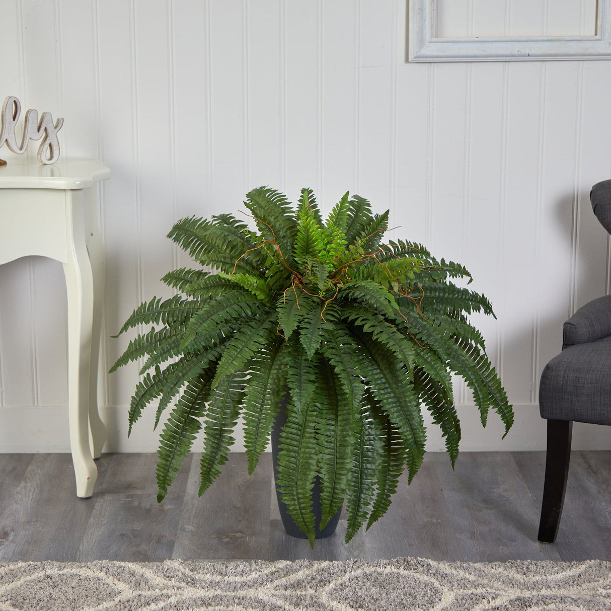 2.5’ Boston Fern Artificial Plant in Gray Planter-Parc Decor