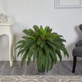 2.5’ Boston Fern Artificial Plant in Gray Planter-Parc Decor
