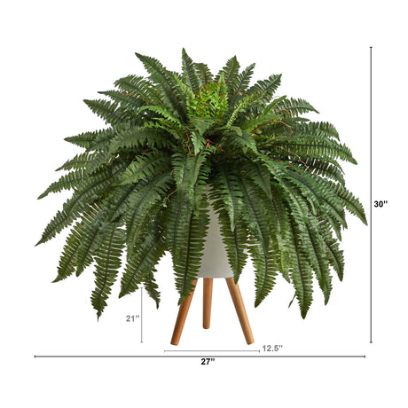 2.5’ Boston Fern Artificial Plant in White Planter with Legs-Parc Decor
