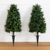 2.5' UV Resistant Artificial Boxwood Plant with Integrated Ground Stake (Indoor/Outdoor) - Set of 2-Plant-Parc Decor