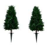 2.5' UV Resistant Artificial Cedar Plant with Integrated Ground Stake (Indoor/Outdoor) - Set of 2-Plant-Parc Decor