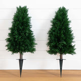 2.5' UV Resistant Artificial Cedar Plant with Integrated Ground Stake (Indoor/Outdoor) - Set of 2-Plant-Parc Decor