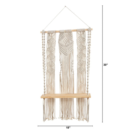 2.5’ x 1.5’ Layered Macrame Wall Hanging with Wooden Shelf-Wall Decor-Parc Decor