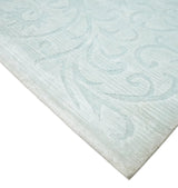 2.6x10 and 5x8 Hand Woven and Carved Silver and Gray Floral Art Silk Rug