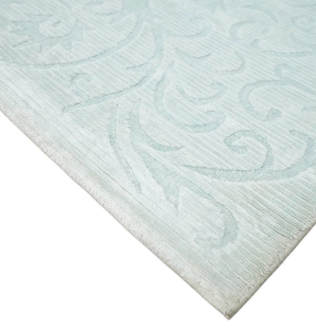 2.6x10 and 5x8 Hand Woven and Carved Silver and Gray Floral Art Silk Rug
