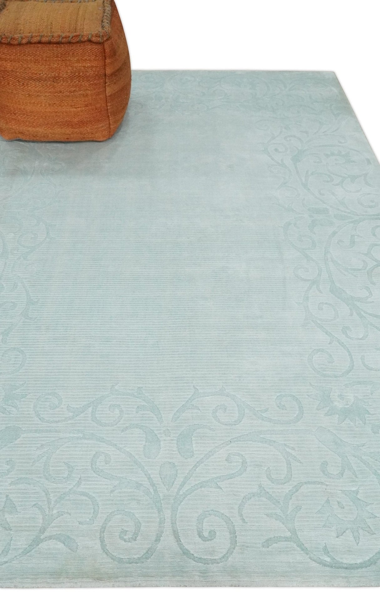 2.6x10 and 5x8 Hand Woven and Carved Silver and Gray Floral Art Silk Rug | KNT6-Area Rug-Parc Decor