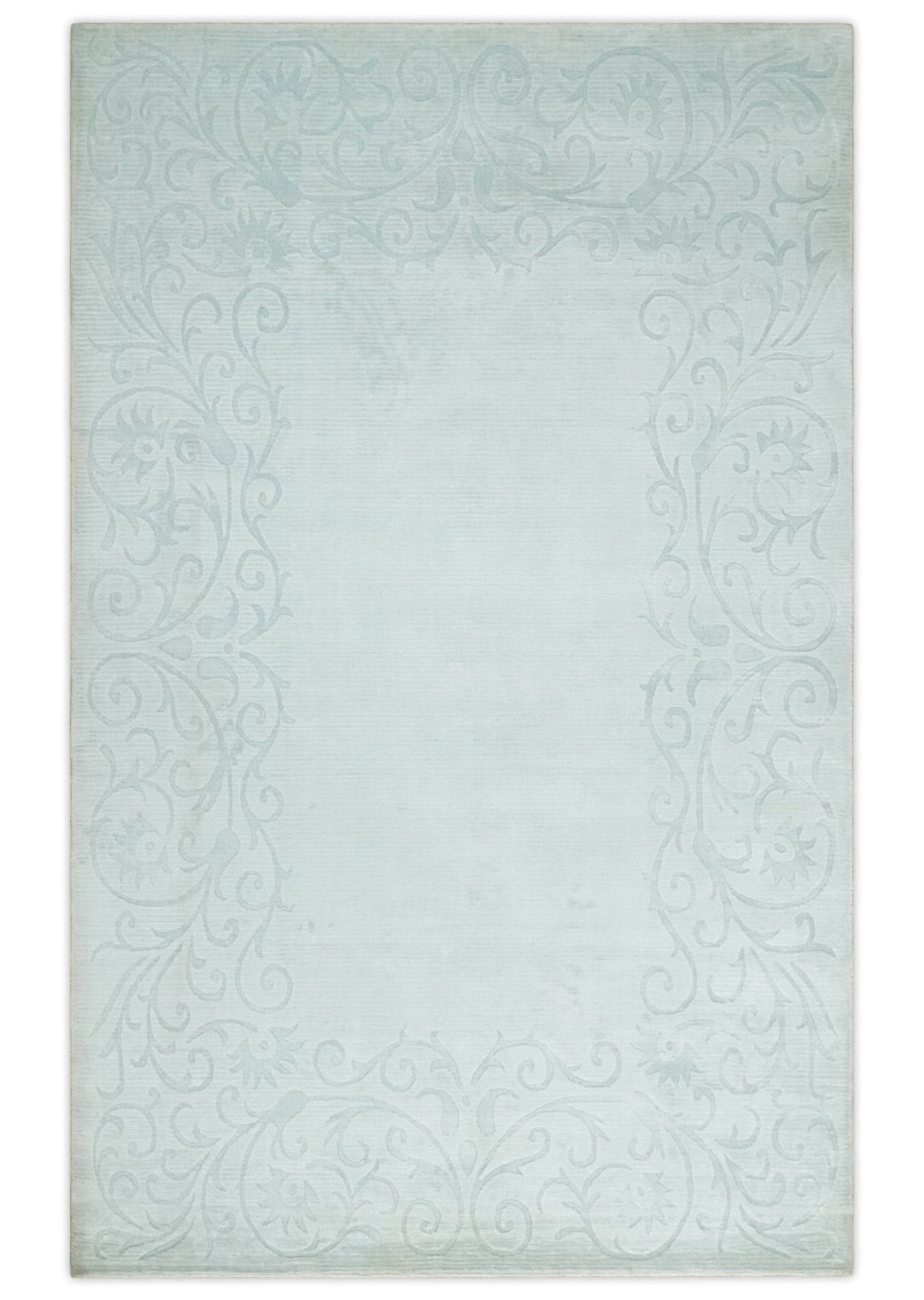 2.6x10 and 5x8 Hand Woven and Carved Silver and Gray Floral Art Silk Rug