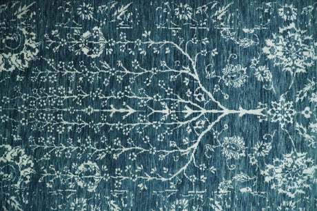 2.6x10 Fine Hand Knotted White and Blue Traditional Persian Style Antique Wool Rug