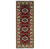 2.6x8 Hand Knotted Traditional Kazak Red And Ivory Wool Rug