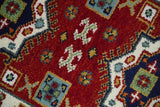 2.6x8 Hand Knotted Traditional Kazak Red And Ivory Wool Rug