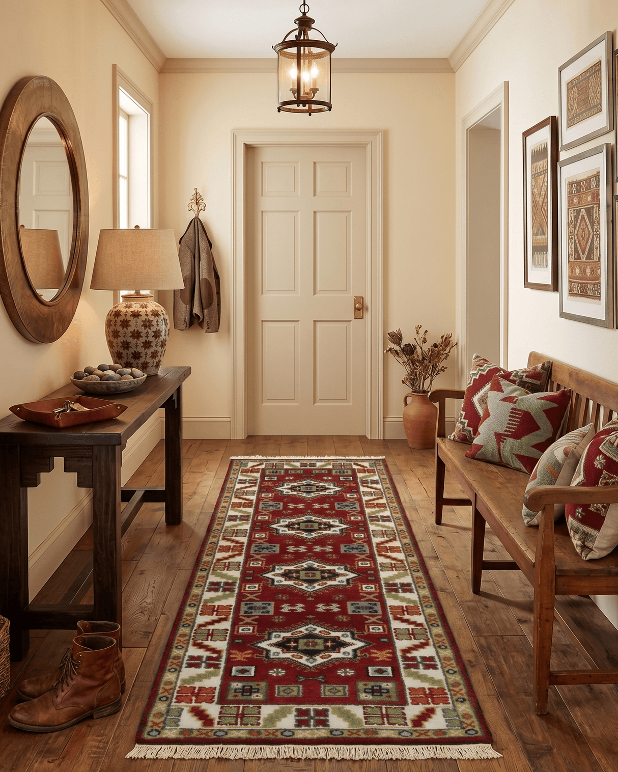 2.6x8 Hand Knotted Traditional Kazak Red And Ivory Wool Rug